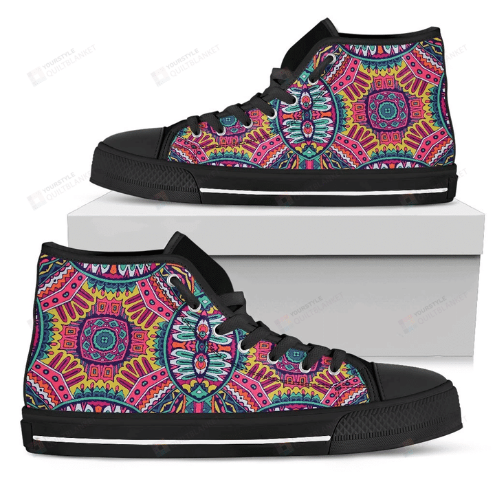Colorful Mandala Bohemian Pattern Print Men's High Top Shoes