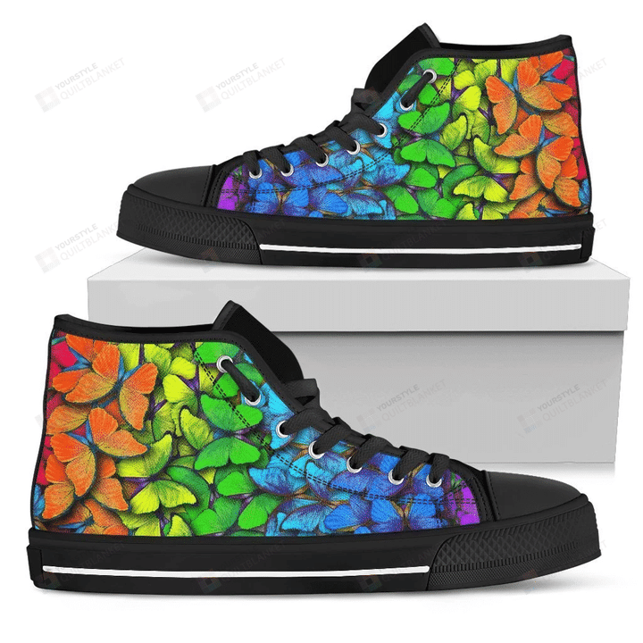 Rainbow Butterfly Pattern Print Men's High Top Shoes