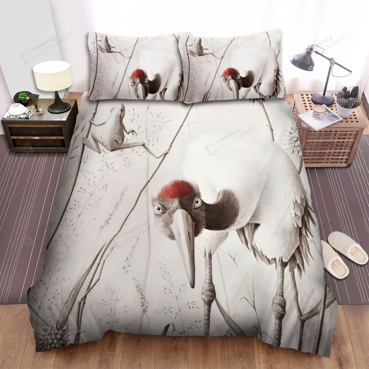 The Wild Animal - The Red Crowned Crane And The Frog Bed Sheets Spread Duvet Cover Bedding Sets