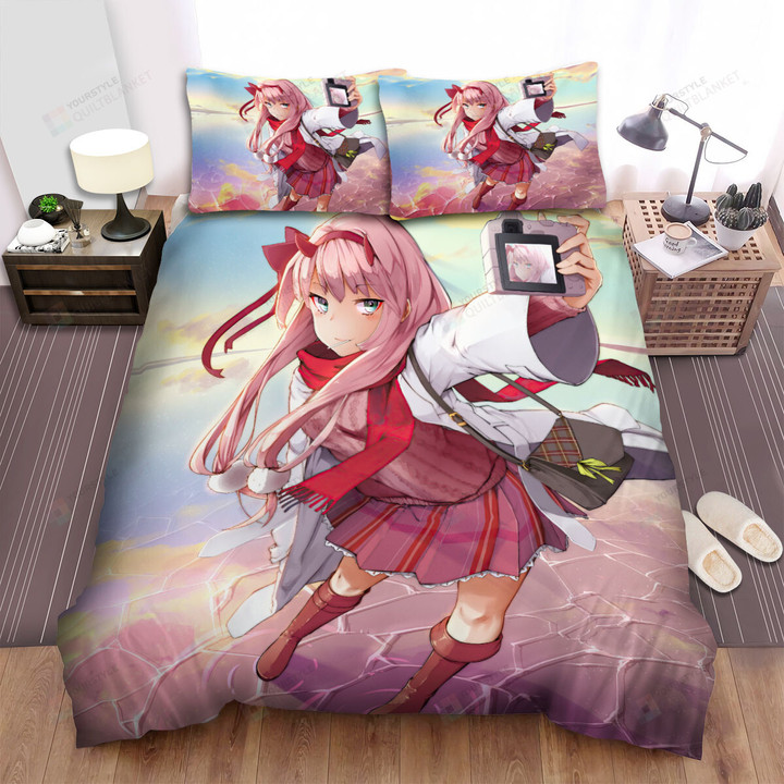 Darling In The Franxx Zero Two Taking A Selfie Bed Sheets Spread Duvet Cover Bedding Sets