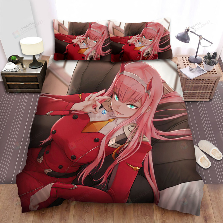 Darling In The Franxx Zero Two & Blue Lollipop Artwork Bed Sheets Spread Duvet Cover Bedding Sets
