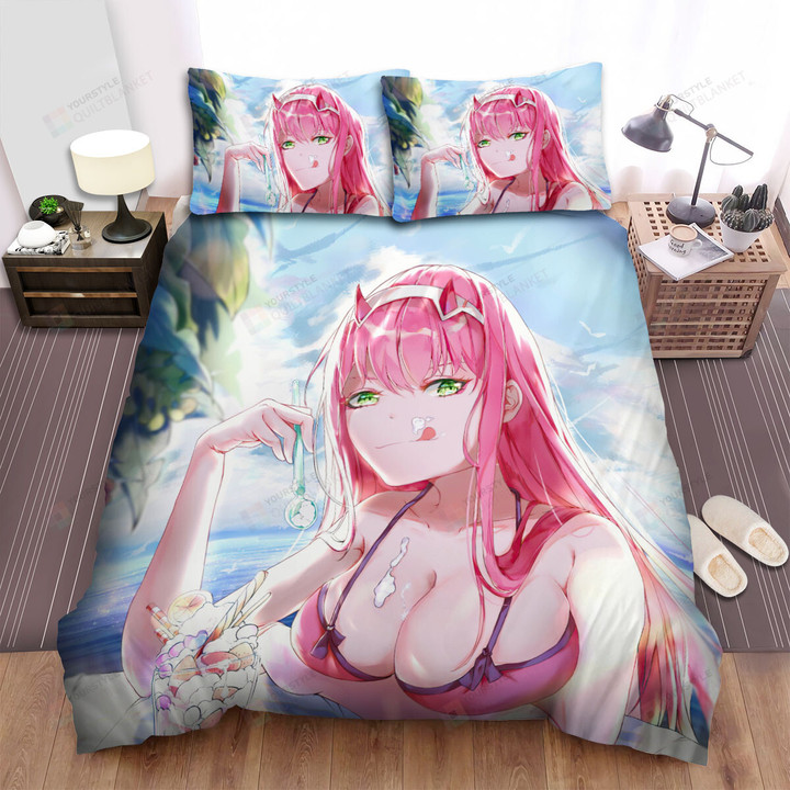 Darling In The Franxx Zero Two Enjoys Ice Cream Bed Sheets Spread Duvet Cover Bedding Sets