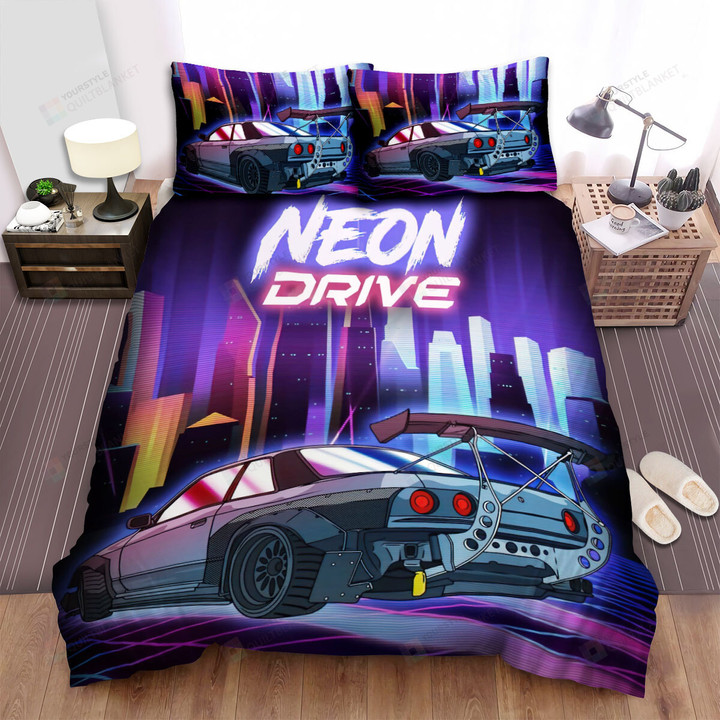 Vaporwave Cars Neon Drive Bed Sheets Spread Comforter Duvet Cover Bedding Sets