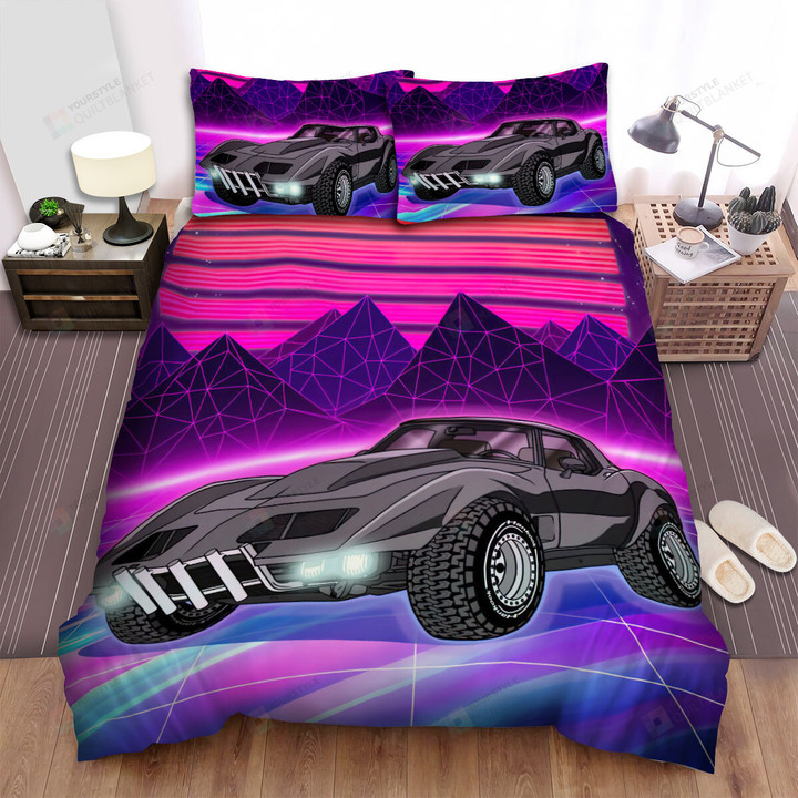Vaporwave Cars Neon Road Bed Sheets Spread Comforter Duvet Cover Bedding Sets
