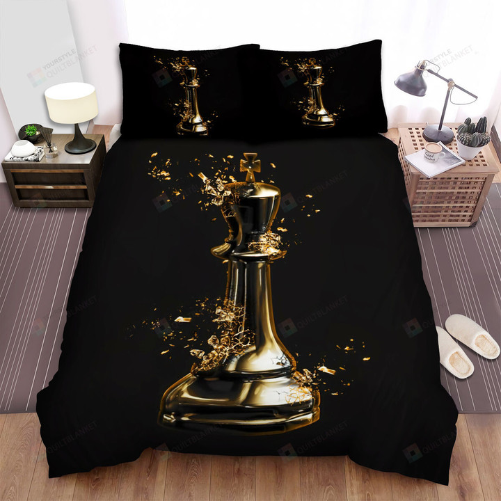 Golden Chess Piece 3d Broken King Bed Sheets Spread Comforter Duvet Cover Bedding Sets