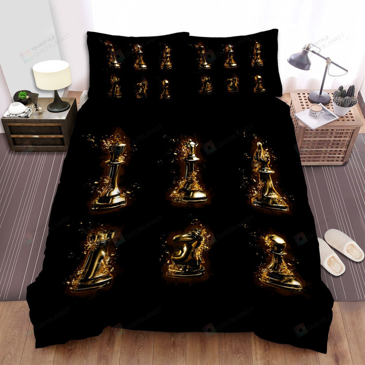 Golden Chess Piece Broken Pieces Bed Sheets Spread Comforter Duvet Cover Bedding Sets