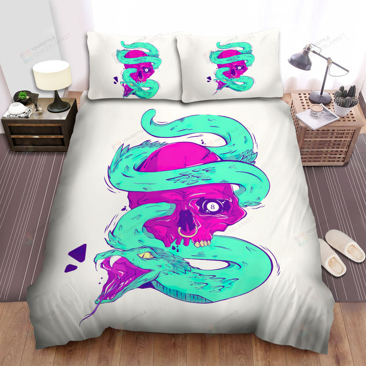 The Wildlife - The Green Snake And Billiard Skull Bed Sheets Spread Duvet Cover Bedding Sets