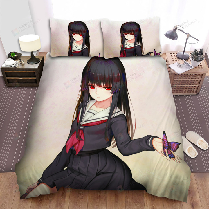 Hell Girl Ai Enma & Purple Butterfly On Her Hand Bed Sheets Spread Duvet Cover Bedding Sets