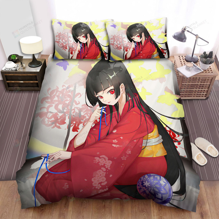 Hell Girl Ai Enma In Red Kimono Artwork Bed Sheets Spread Duvet Cover Bedding Sets