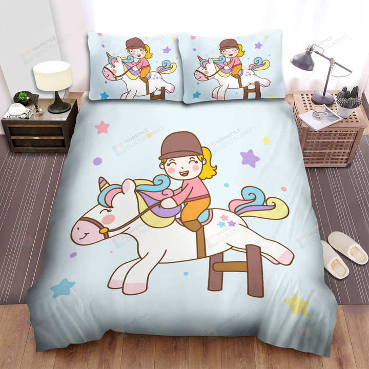 The Mystic Animal - The Unicorn Jumping Over The Obstacle Bed Sheets Spread Duvet Cover Bedding Sets