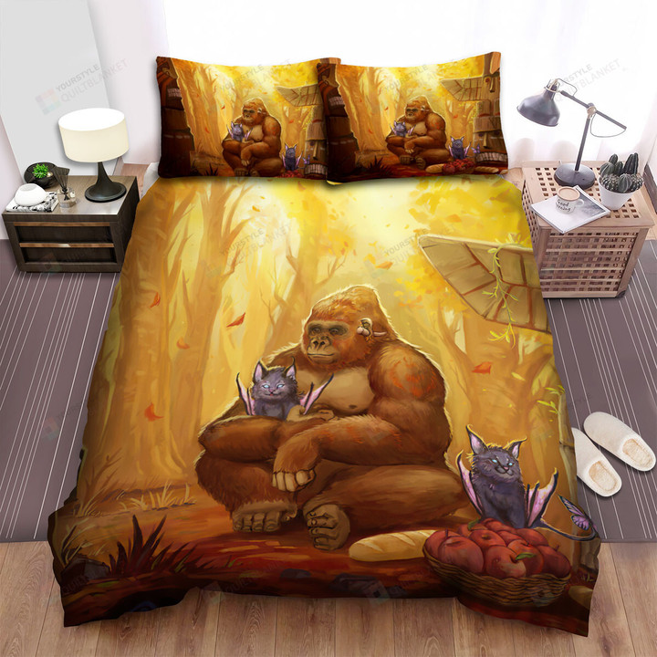The Wildlife - The Gorilla And The Bat Cat Bed Sheets Spread Duvet Cover Bedding Sets