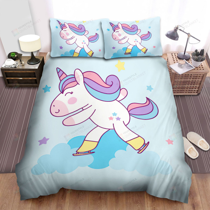 The Fantastic Animal - The White Unicorn Going Figure Skating Bed Sheets Spread Duvet Cover Bedding Sets