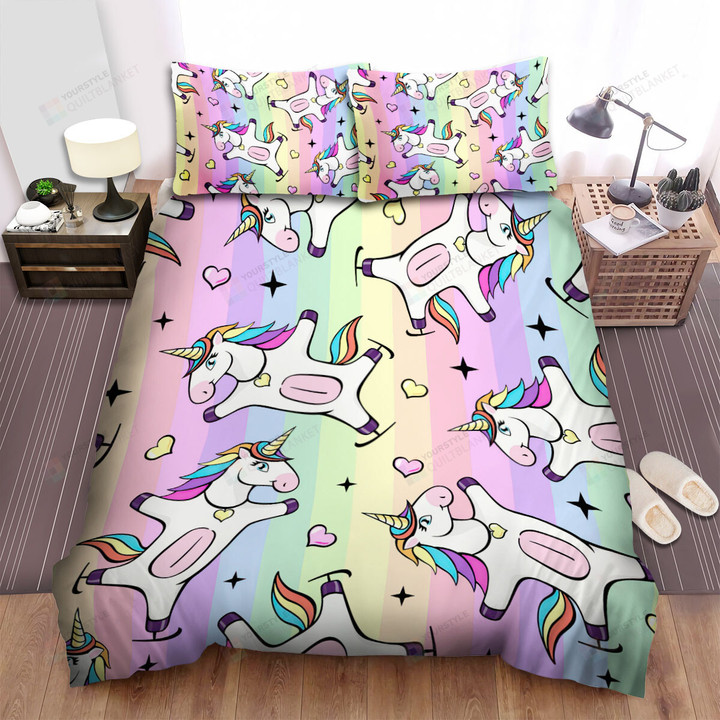 The Fantastic Animal - The Unicorn Going Figure Skating On Rainbow Bed Sheets Spread Duvet Cover Bedding Sets