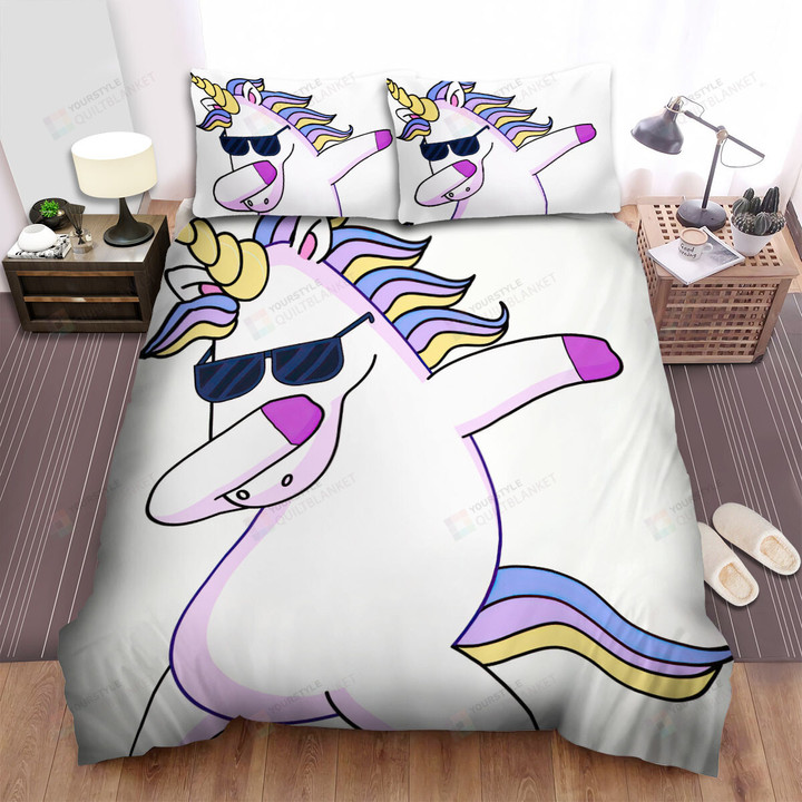 The Mystic Animal - The Sunglasses Unicorn Dabbing Bed Sheets Spread Duvet Cover Bedding Sets