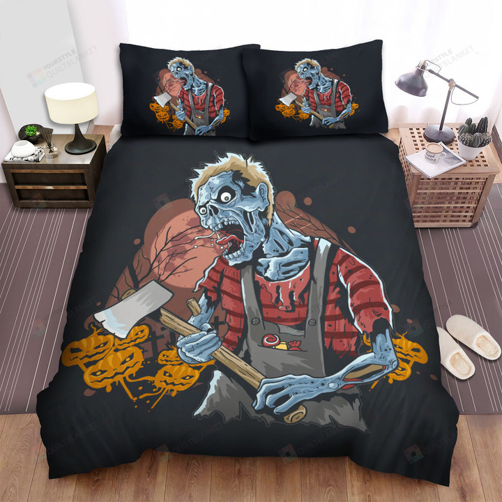 Halloween Farmer Zombie With An Axe Bed Sheets Spread Duvet Cover Bedding Sets