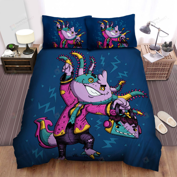 Halloween Funny Frankenstein Axolotl Bed Sheets Spread Duvet Cover Bedding Sets