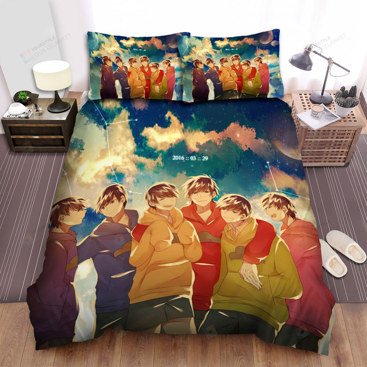 Mr. Osomatsu The Sextuplets With Star Sign & The Moon Artwork Bed Sheets Spread Duvet Cover Bedding Sets