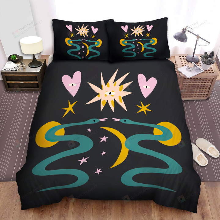 The Wild Reptile - The Snake Pair Under The Stars Bed Sheets Spread Duvet Cover Bedding Sets