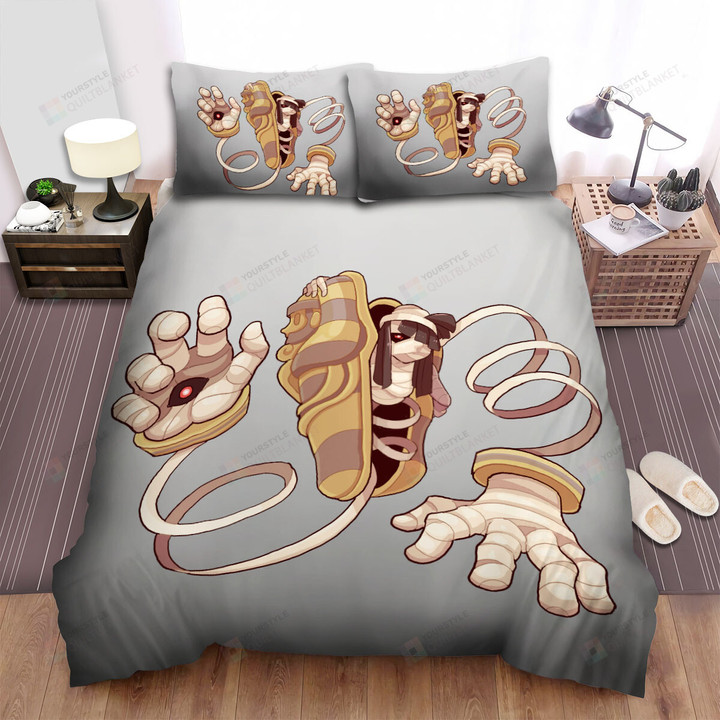 Halloween Cartoon Mummy Crawling Out The Coffin Bed Sheets Spread Duvet Cover Bedding Sets