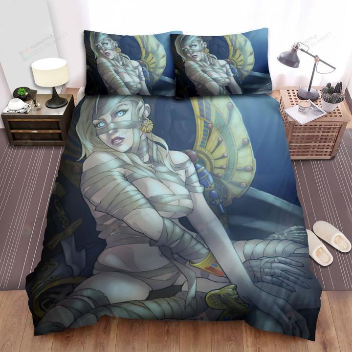 Halloween Hot Mummy Girl With Gold Jewelries Bed Sheets Spread Duvet Cover Bedding Sets