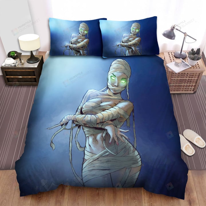 Halloween Hot Mummy With Green Glowing Eyes Bed Sheets Spread Duvet Cover Bedding Sets