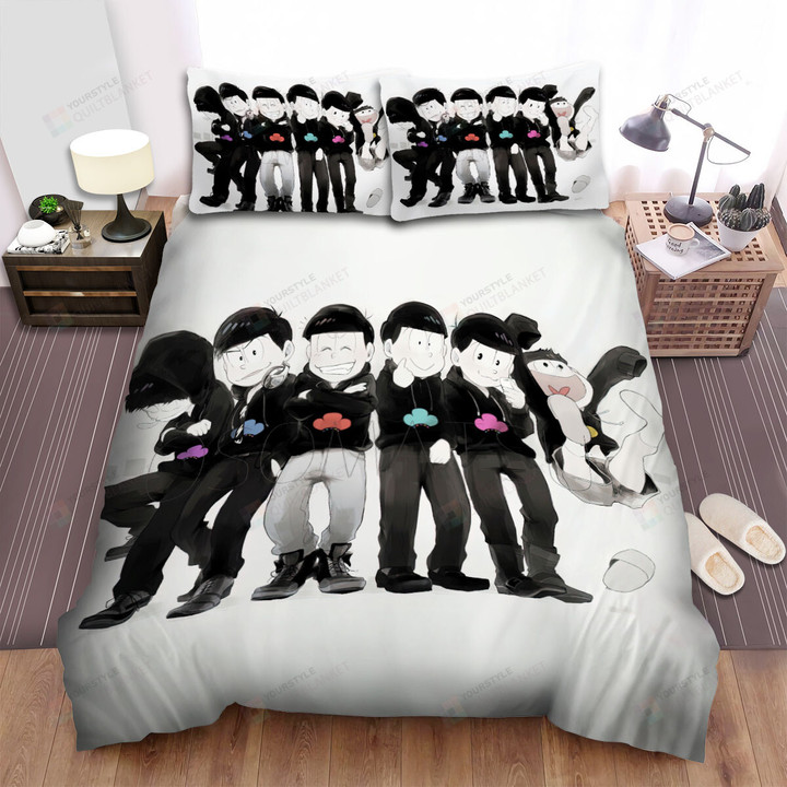 Mr. Osomatsu The Sextuplets In Black & White Artwork Bed Sheets Spread Duvet Cover Bedding Sets
