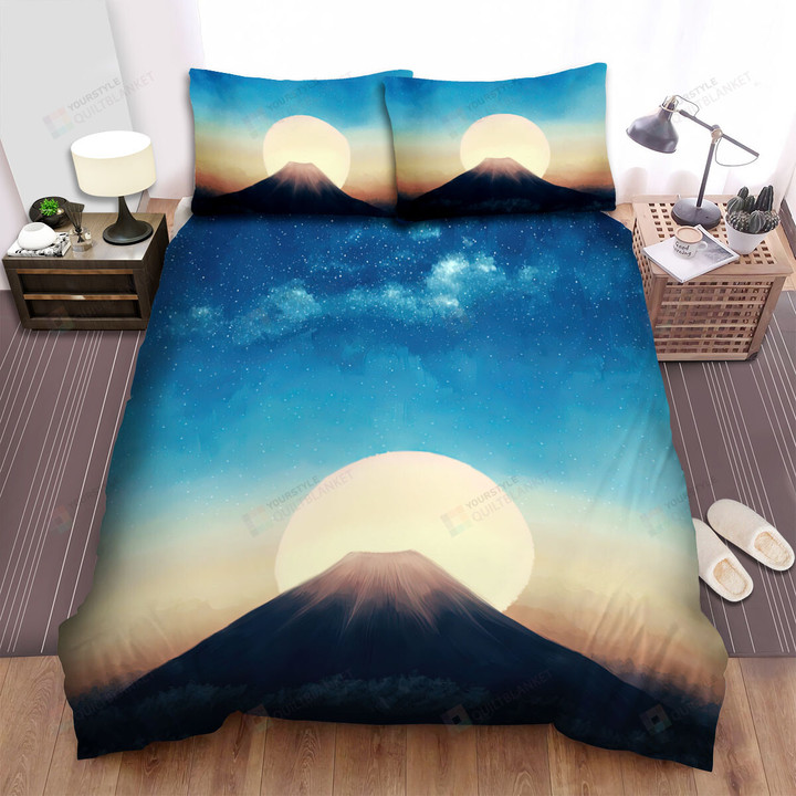 Mount Fuji Full Moon Starry Night Sky Bed Sheets Spread Comforter Duvet Cover Bedding Sets