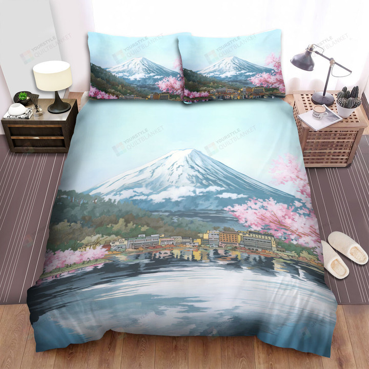 Mount Fuji Town Under Mountain By The Lake Bed Sheets Spread Comforter Duvet Cover Bedding Sets