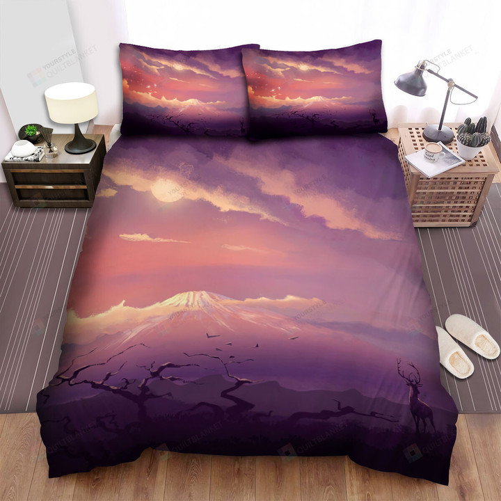 Mount Fuji Mountains And Deers Bed Sheets Spread Comforter Duvet Cover Bedding Sets