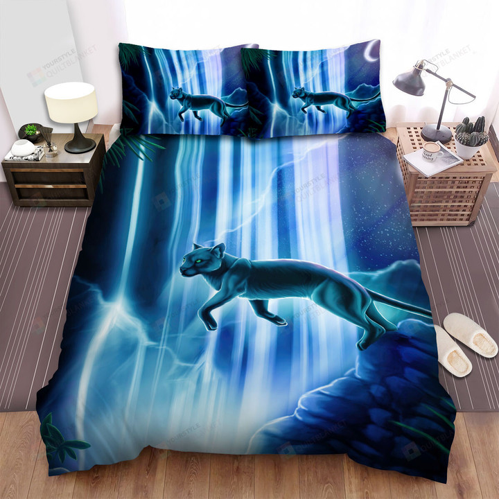 The Wild Animal - The Panther Jumping Toward Bed Sheets Spread Duvet Cover Bedding Sets