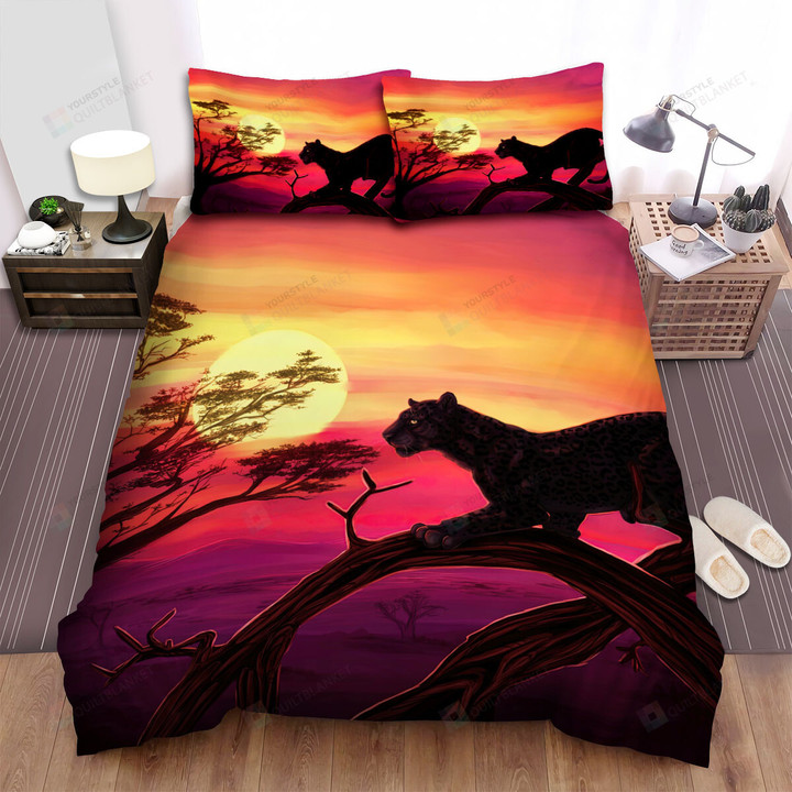 The Wild Animal - The Black Panther And Sunset Bed Sheets Spread Duvet Cover Bedding Sets