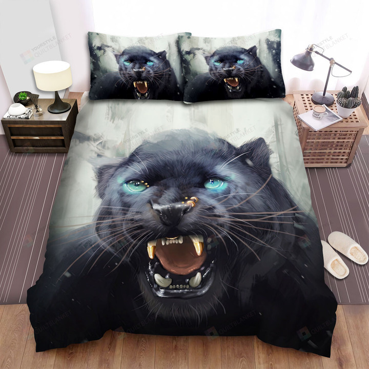 The Wild Animal - The Panther Roaring Paint Bed Sheets Spread Duvet Cover Bedding Sets