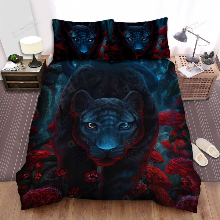 The Wild Animal - The Panther In The Roses Garden Bed Sheets Spread Duvet Cover Bedding Sets