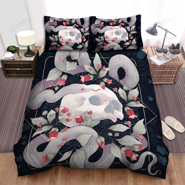 The Reptile - The Snake Crawling Around White Skull Bed Sheets Spread Duvet Cover Bedding Sets