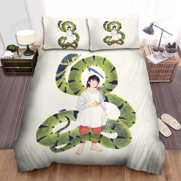 The Reptile - The Green Snake And The Apron Boy Bed Sheets Spread Duvet Cover Bedding Sets