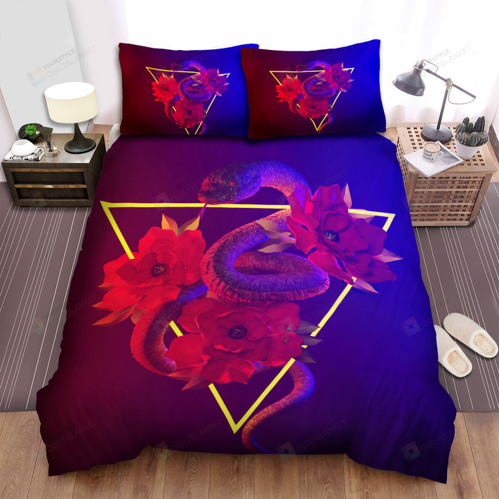 The Reptile - The Snake Among Red Flowers Bed Sheets Spread Duvet Cover Bedding Sets