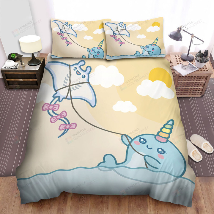 The Wild Animal - The Narwhal Playing Sting Ray Kite Bed Sheets Spread Duvet Cover Bedding Sets