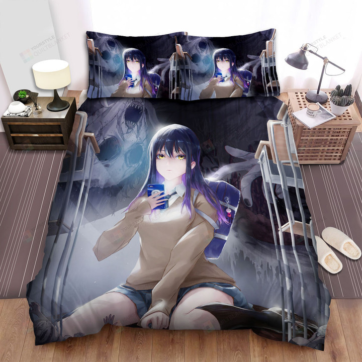 Mieruko-Chan Miko Yotsuya Surrounded By Spirits Artwork Bed Sheets Spread Duvet Cover Bedding Sets