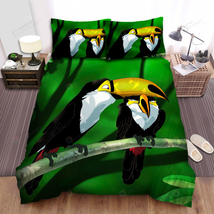 The Tropical Bird - The Toucan Messing His Friend Bed Sheets Spread Duvet Cover Bedding Sets
