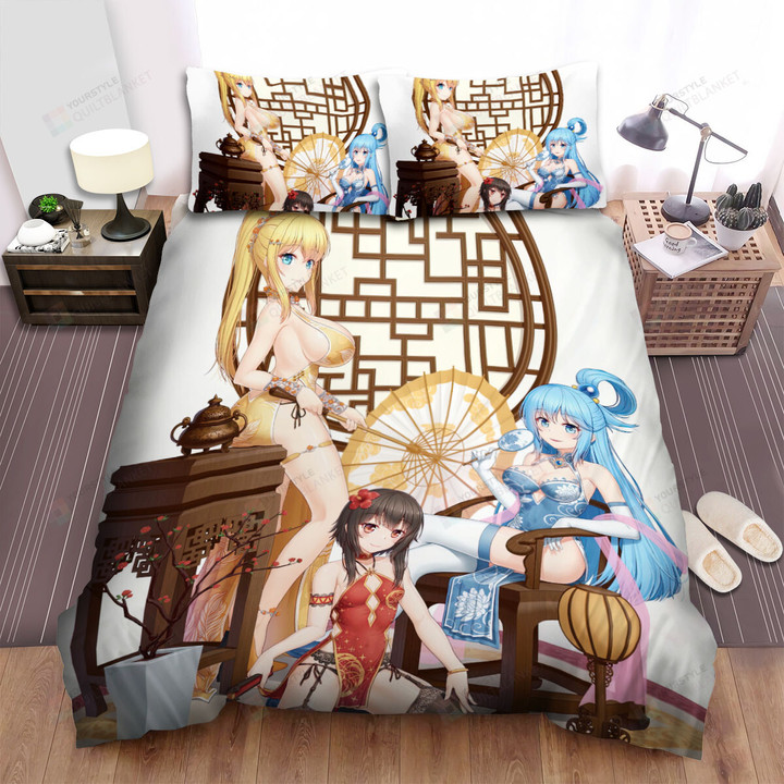 Konosuba Girls In Sexy Costumes Artwork Bed Sheets Spread Duvet Cover Bedding Sets