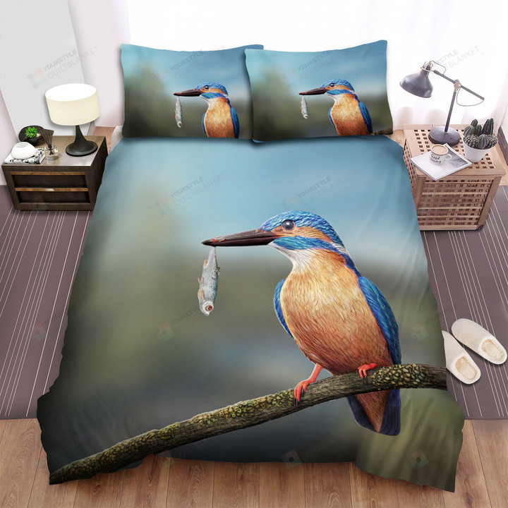 The Wildlife - The Blue Kingfisher And His Meal Bed Sheets Spread Duvet Cover Bedding Sets
