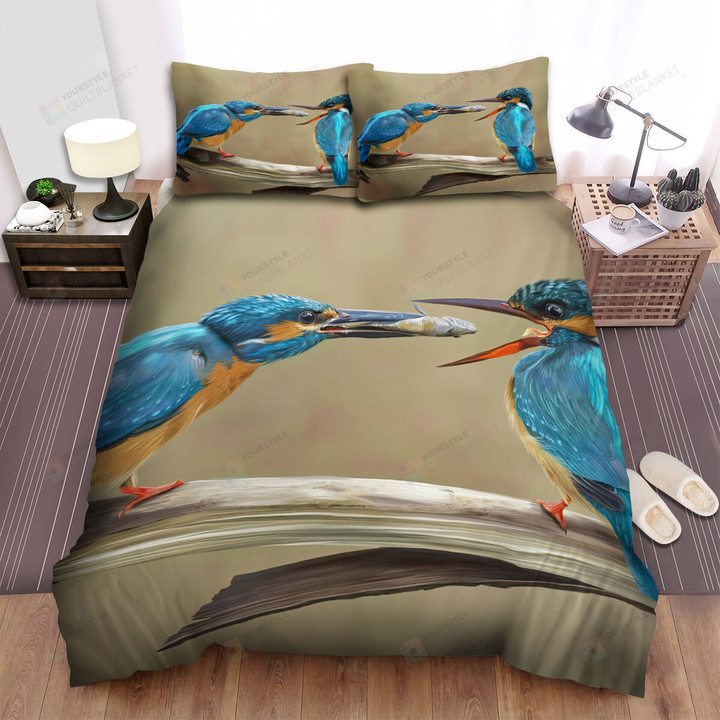 The Wildlife - The Blue Kingfisher Feeding Another Bed Sheets Spread Duvet Cover Bedding Sets
