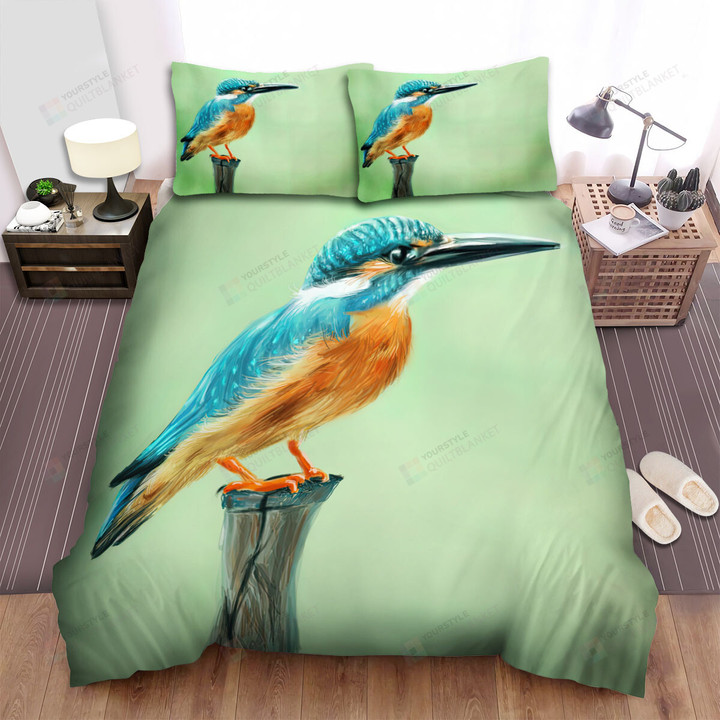 The Wildlife - The Kingfisher Standing On A Log Paint Bed Sheets Spread Duvet Cover Bedding Sets