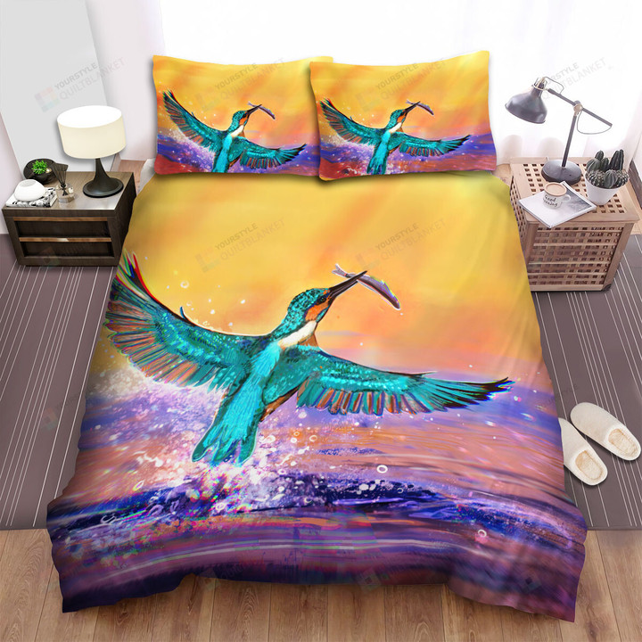 The Wildlife - The Kingfisher Flying Out Of The Water Bed Sheets Spread Duvet Cover Bedding Sets