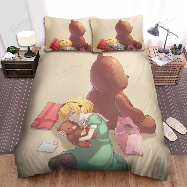 Higurashi When They Cry Houjou Satoko & Her Teddy Bear Bed Sheets Spread Duvet Cover Bedding Sets