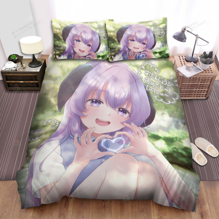 Higurashi When They Cry Furude Hanyuu Heart Sign Artwork Bed Sheets Spread Duvet Cover Bedding Sets