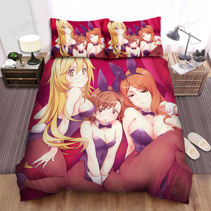 A Certain Scientific Railgun Girls In Hot Bunny Costumes Bed Sheets Spread Duvet Cover Bedding Sets