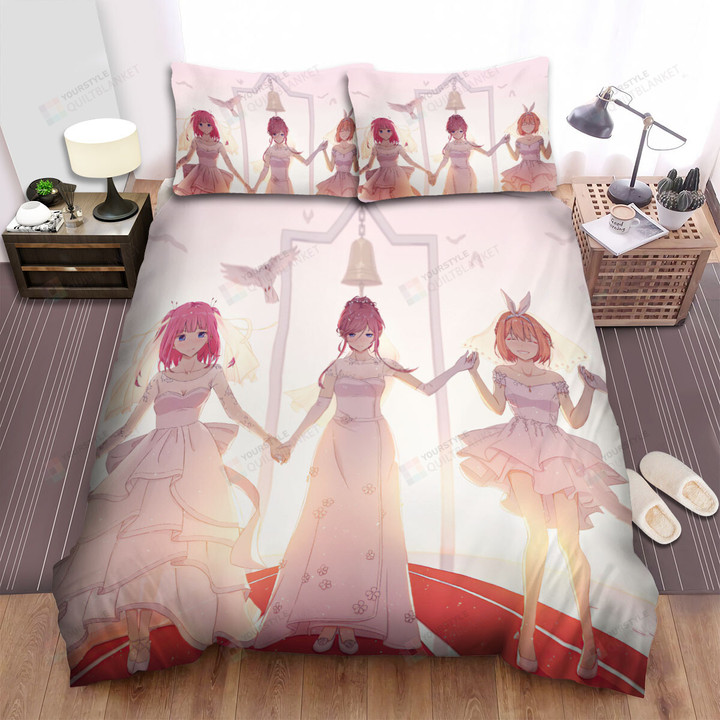 The Quintessential Quintuplets In White Wedding Dresses Bed Sheets Spread Duvet Cover Bedding Sets