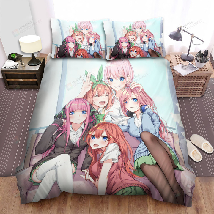 The Quintessential Quintuplets Family Picture Bed Sheets Spread Duvet Cover Bedding Sets