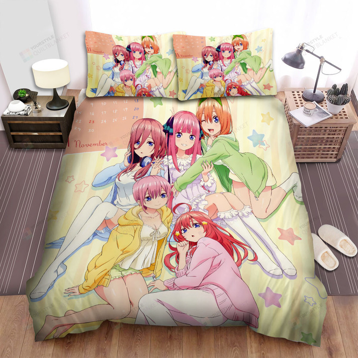 The Quintessential Quintuplets In Pajamas Bed Sheets Spread Duvet Cover Bedding Sets